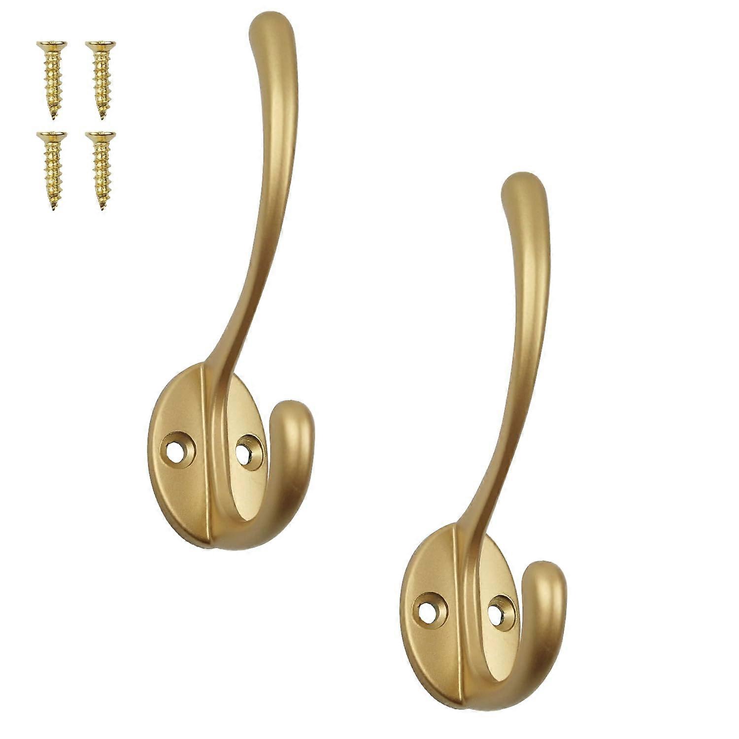 Gold Coat Hooks HeavyDuty Brass Wall Mounted Double Hooks RustResistant for Coats Towels 2 Pack