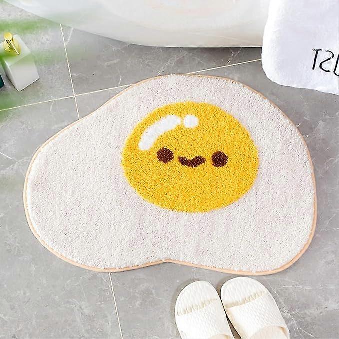 Cute bath mat with a fried egg pattern, ultra soft and absorbent