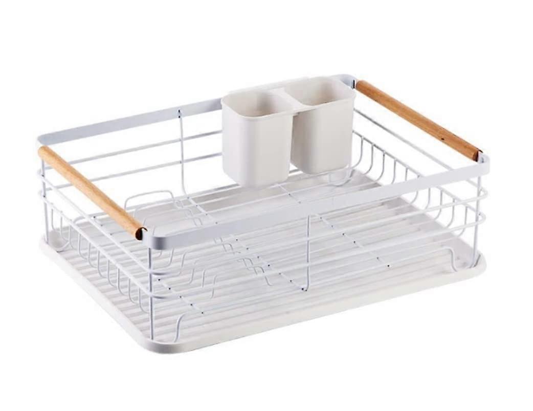 Dish Drying Rack with Utensil Holder, Rustproof Countertop Dish Drainer for Small Kitchen, White