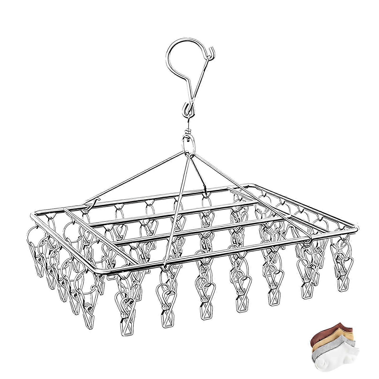 Sock Drying Rack with 40 Secure Clips, Laundry Hanger for Socks and Small Clothes, Swivel Hook