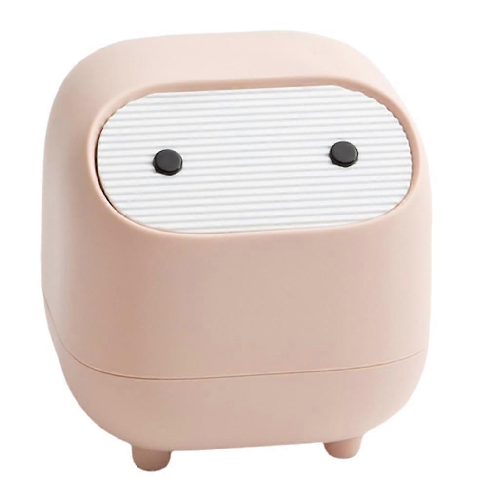 Mini Desktop Trash Can with Hidden Bag, Cute DoubleLayer PushDown Bin for Office Desk Pink