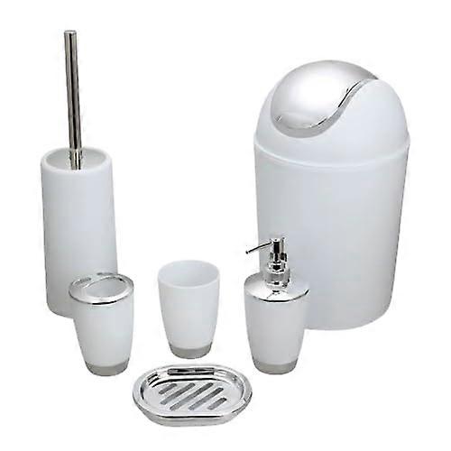 Bathroom Accessories Set 6 Piece White Plastic Organizer for Clutter Modern Countertop Storage