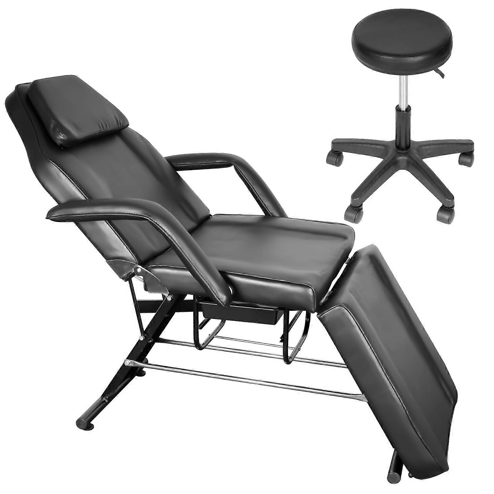Massage Table Spa Bed 881lbs Capacity with Adjustable Backrest and Hydraulic Stool Black Leather