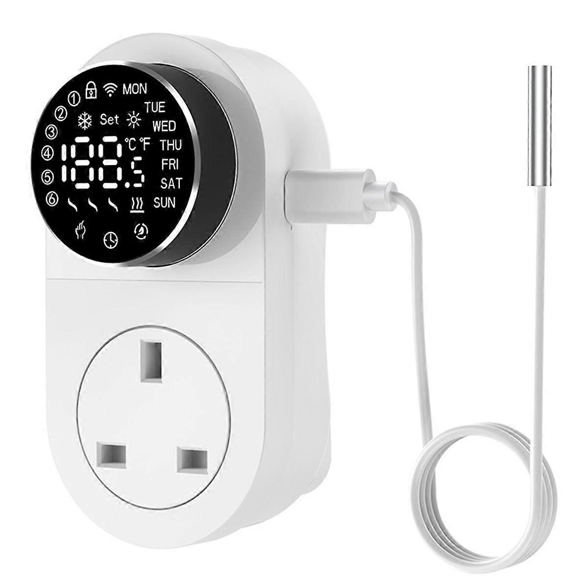 Digital WiFi Thermostat Plug Socket LCD Screen Temperature Controller with Waterproof Sensor Probe