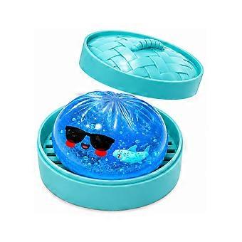 Cute Ocean Shark Sunglasses Bun Shaped Squishy Toy with Mini Steamer Box, Transparent Glitter Slow Rising Squeeze Fidget Toy, for Kids Desktop Ornamen