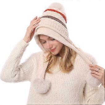 Femmes Laine Tricoté Chapeau Couvre-chef Chaud Ski Chapeau Cheveux Boule Décor Laine Pour Hiver Adultes Filles (Beige)