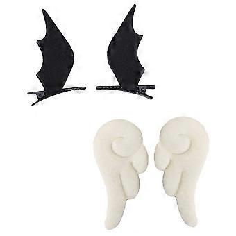 2 Pairs Angel Wings Hairpins Cartoon Leather Hair Clips Non Clamps Lovely Headdress Adornment for Girl (White Angle Pattern + Black Pattern)
