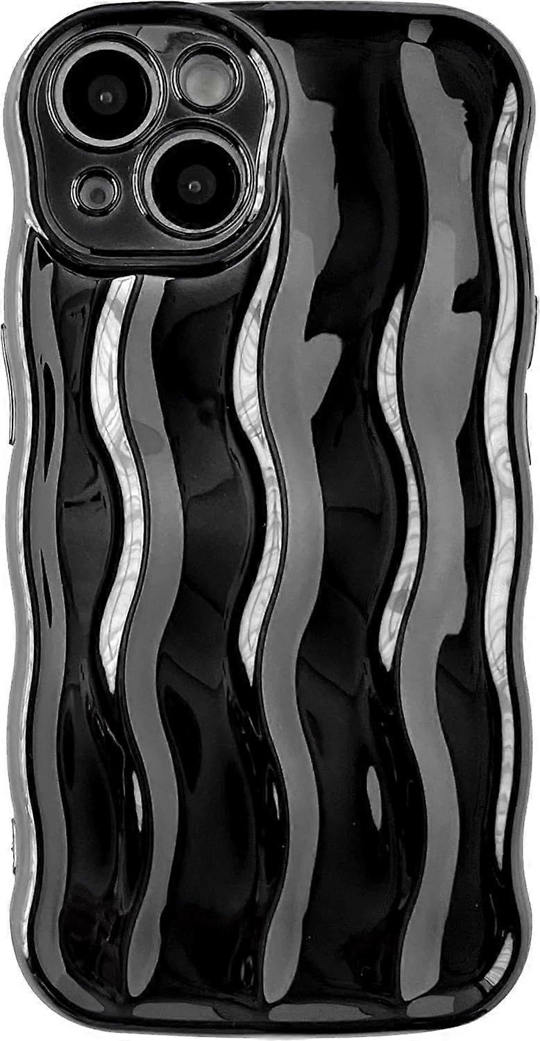 Water Ripple Pattern Curly Wave Frame Soft Compatible with Case (Light Black,15 Pro Max)
