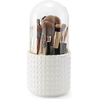 Make-up-Pinselhalter mit Deckel, 360 drehbarer Make-up-Pinselhalter-Organizer für Schminktisch-Desktop-Kommodetisch (Rautenmuster)