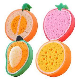 4 pz Spugne da bagno Frutta a forma di Spugne da bagno di design Bella Bambini Strumento da bagno per bambini a casa (stile casuale)