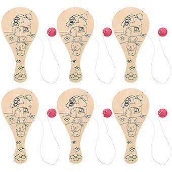 Wooden Paddle Ball for Kids with 6Pcs Blank Paddles and Strings