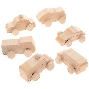 6pcs Wooden Cars Toys Diy Graffiti Cars Kids Unfinished Wood Cars Kids Painting Crafts