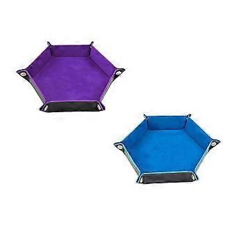 Hexagon Dice Tray Foldable Storage Box PU Leather Flannel Lined 2 Pieces