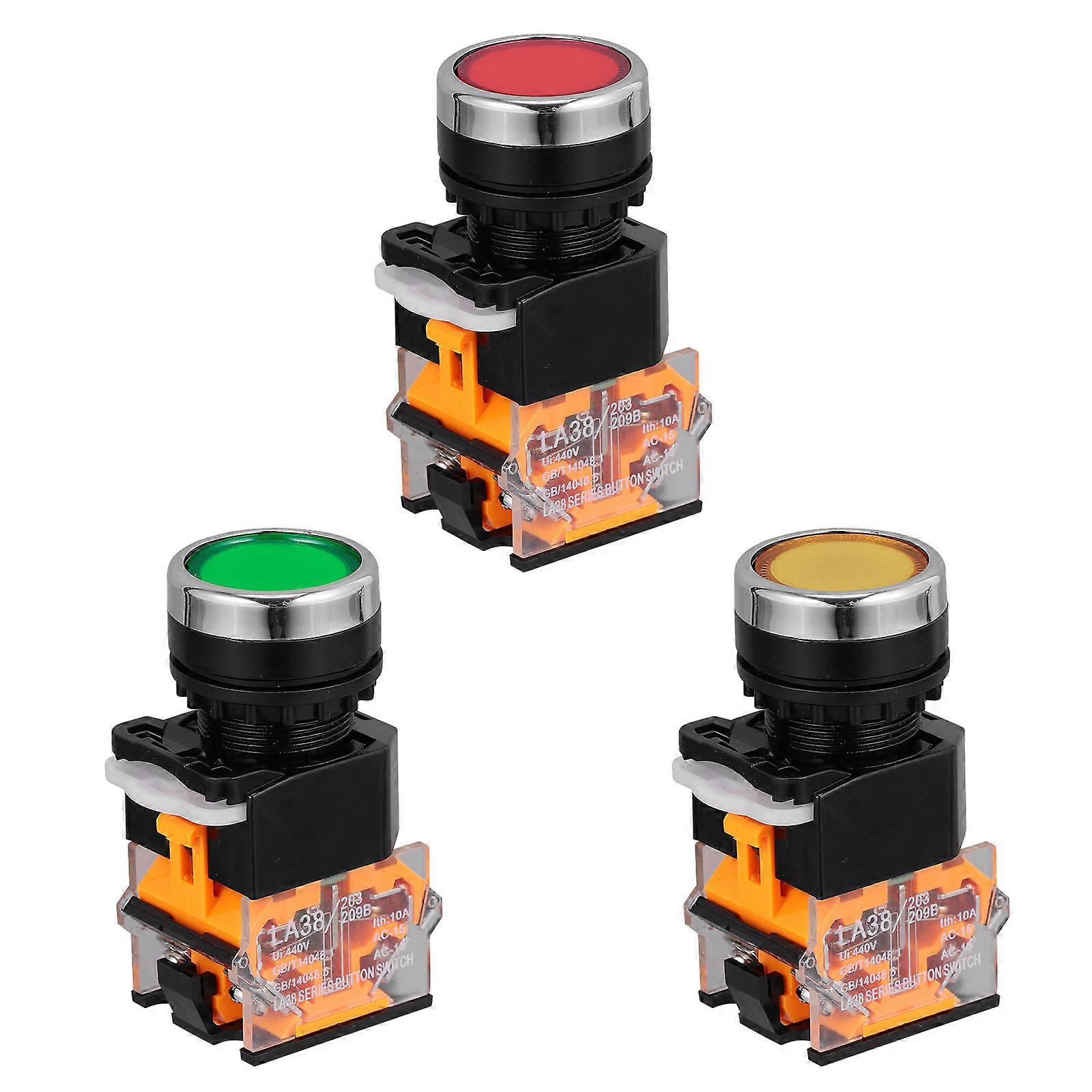 3 Pcs Plastic Momentary Push Button Switch Pushbutton Switches (Self Locking)