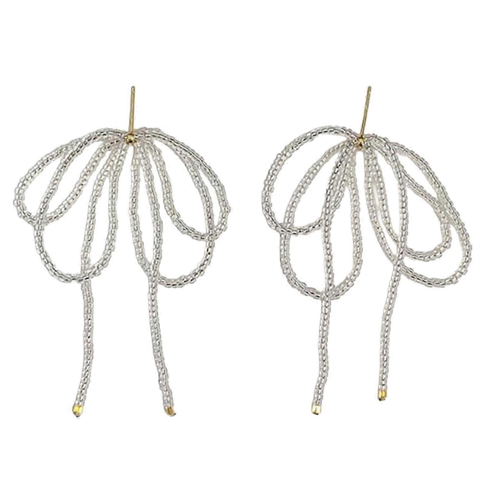 Dangle Earrings with Beaded Bow for Daily and Wedding