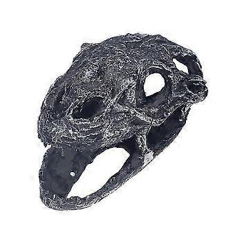 Creative Resin Skull Desktop Ornament 20x13.5cm Black Halloween Aquarium Decor for Fish Tank Party Prop