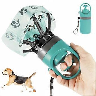 Portable Pet Waste Picker with Six-Pronged Gripper for Walking Your Dog, Includes 1 Roll of Trash Bags