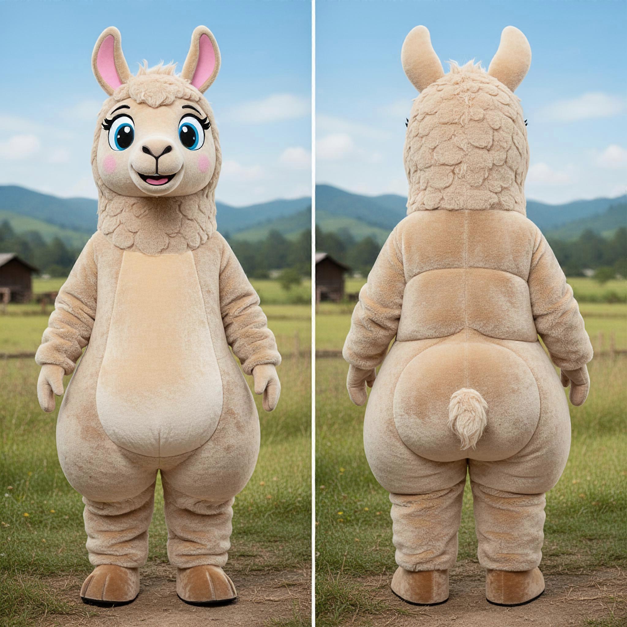 MASTICOT Beige Fluffy Llama Mascot