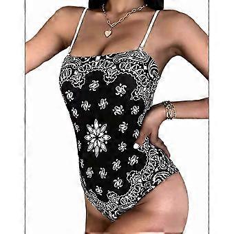 2022 New Women's Thong Sexy One-Piece Swimsuit, Floral Print Swimsuit, Backless Swimsuit, Size XL
