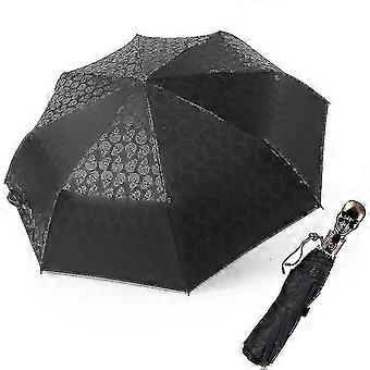 Retro Skull Umbrella Anti-uv Sun Protection Automatic Folding Bumbershoot(black)