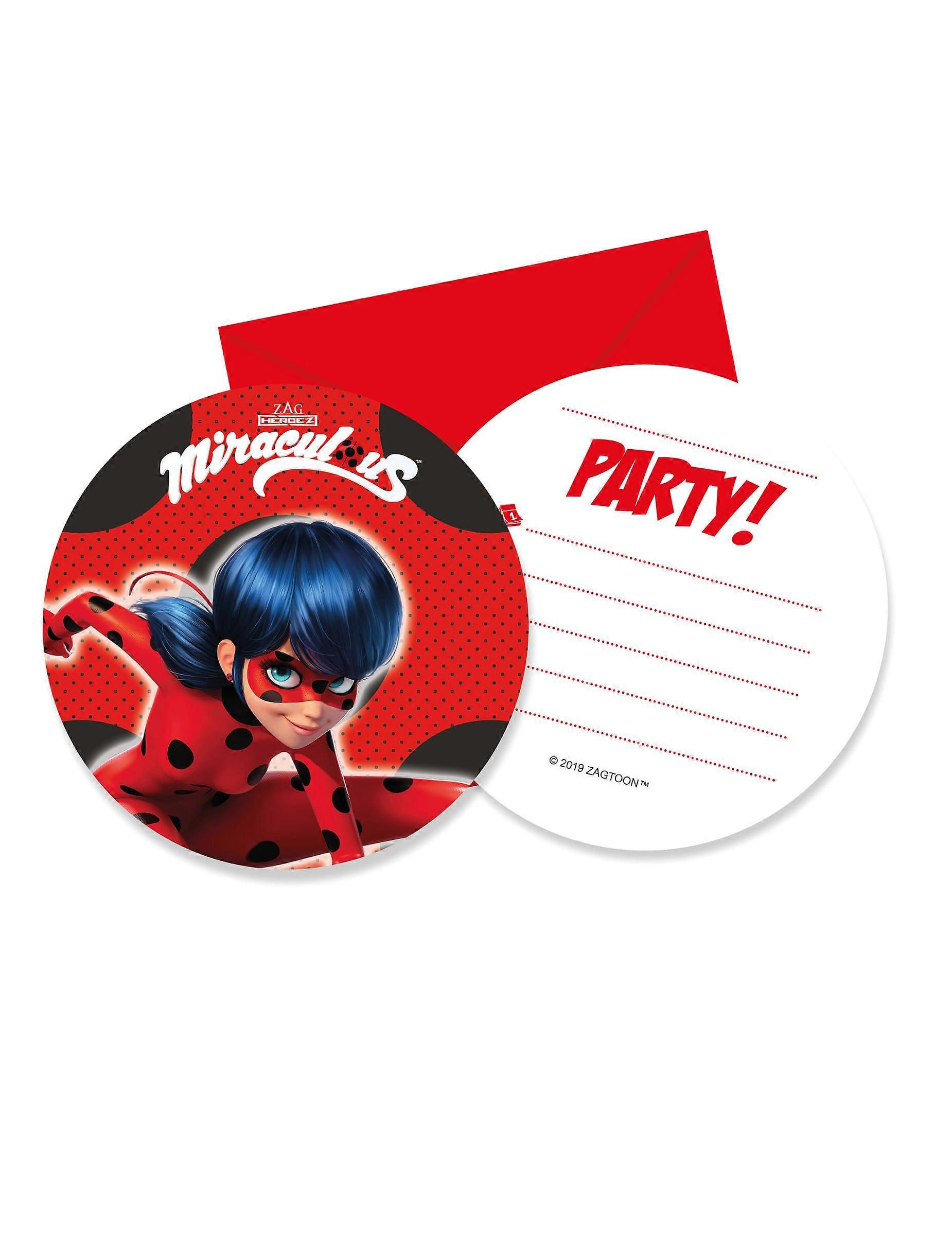 6 Miraculous Ladybug Invitation Cards with Envelopes