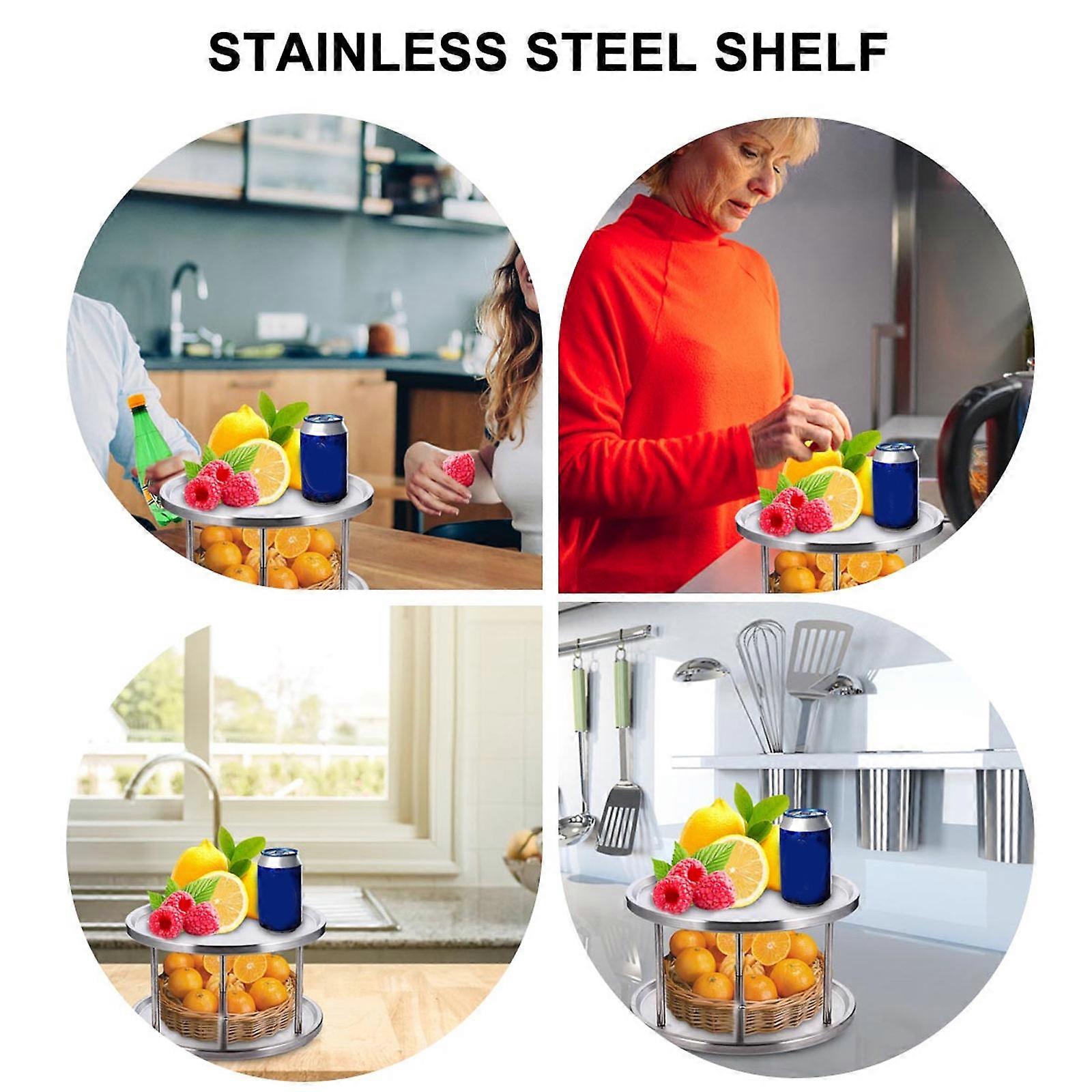 Double Layer Turntable Plate Rack Kitchen Rack for Dish Storage 1Pcs