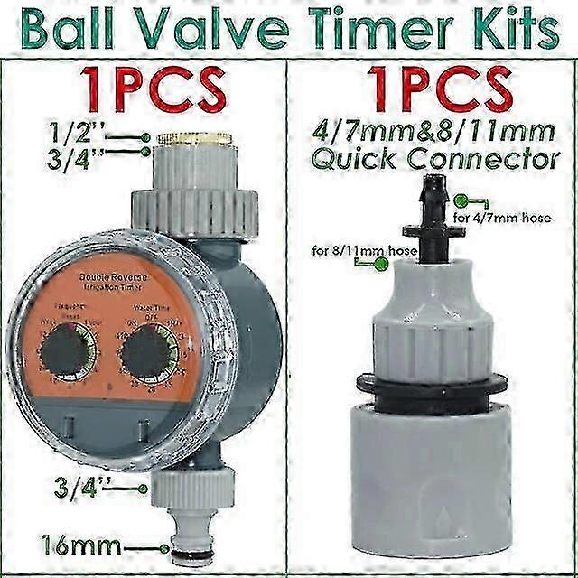 Automatic Garden Water Timer with Double Knobs Ball Valve, Electronic Drip Irrigation Controller, Gravity Compatible