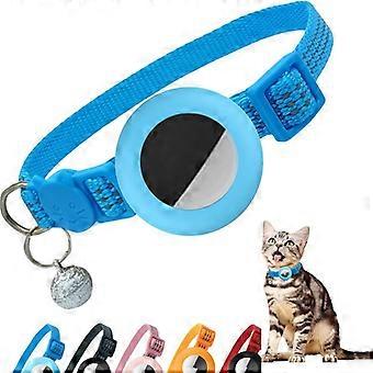 Suitable for Apple Airtag cat collars with reflective ribbons, bells, and safety buckles. Blue cat collar.