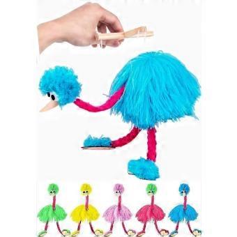 Cloth Ostrich Marionette Puppet on Strings, Hand Controlled Interactive Toy for Kids, Washable Fabric Doll 25x45cm