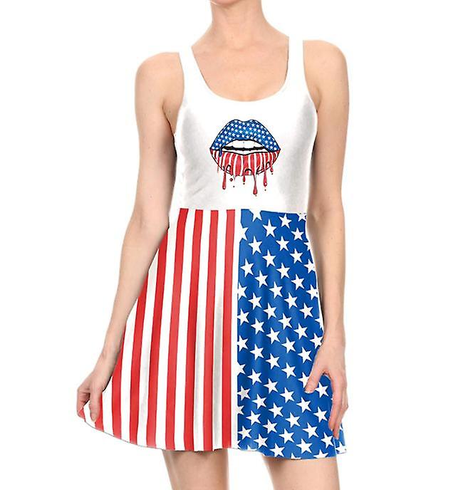 2022 أزياء الصيف أزياء المرأة بلا أكمام سترة الطباعة الرقمية لنا عيد الاستقلال مطوي تنورة اللباس