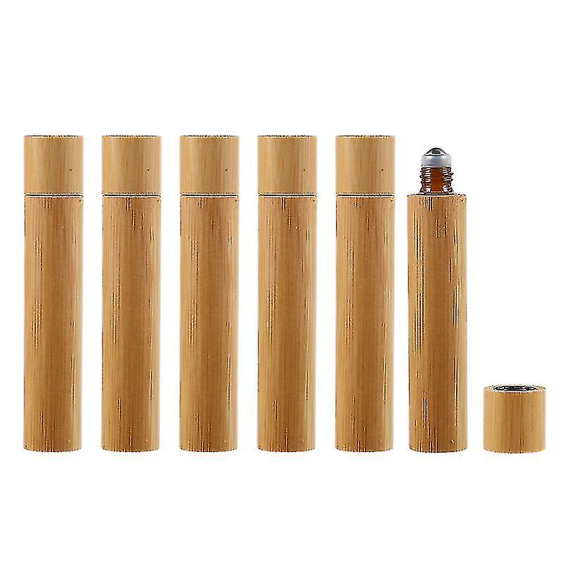 6pcs 10ml Natural Bamboo Refillable Empty Essential Oil Roller Ball Bottle