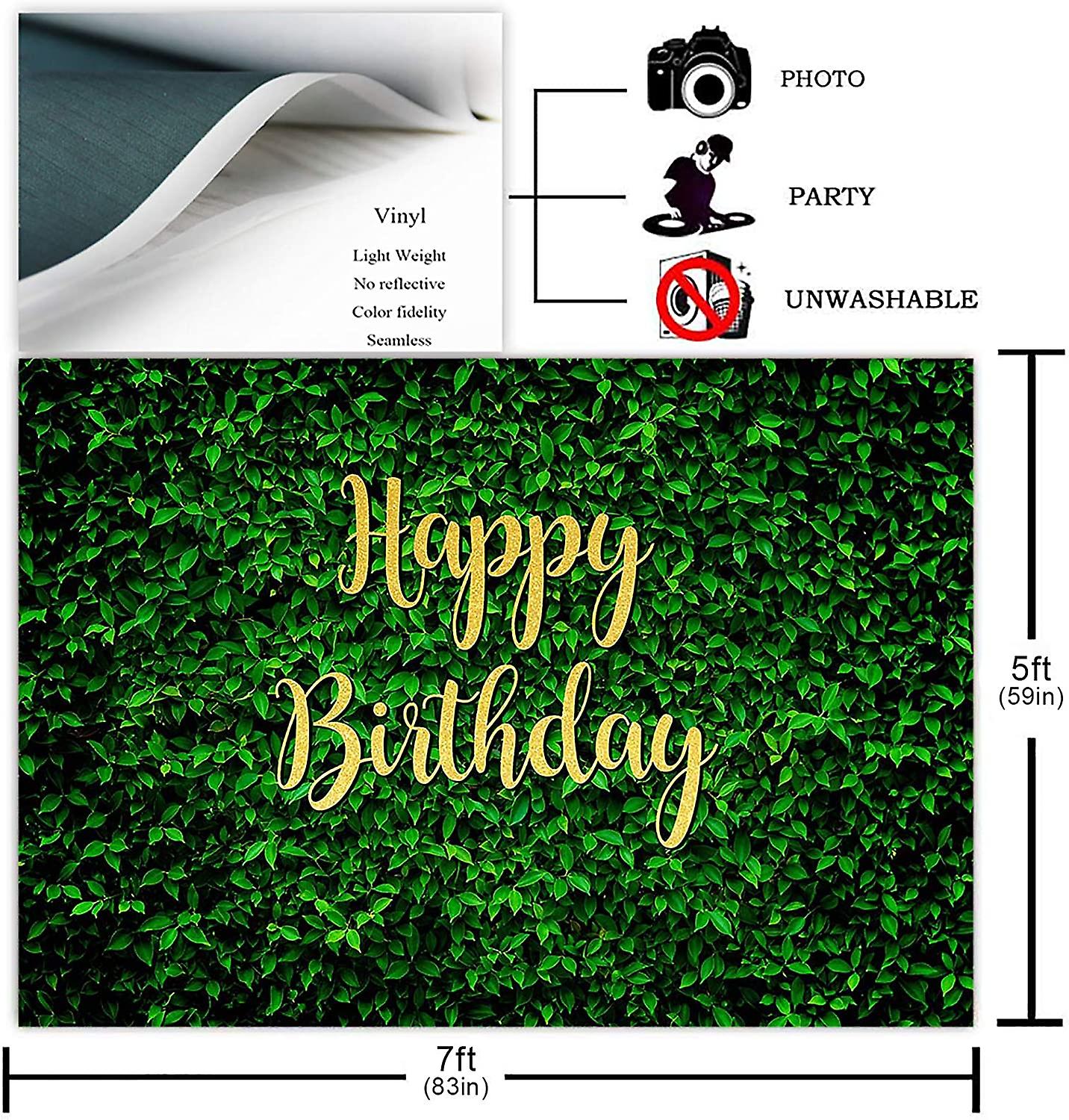 Green Leaves Circle Happy Birthday Backdrop