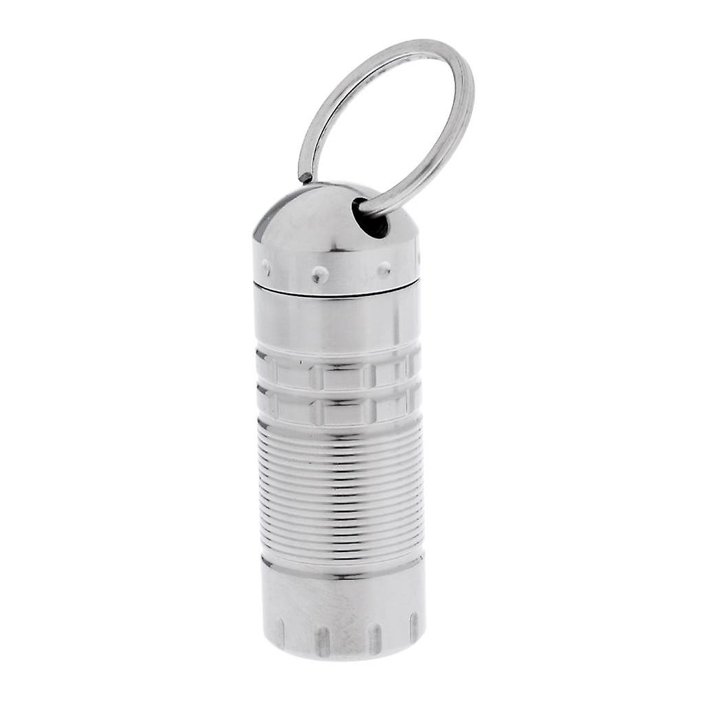 Waterproof Titanium Capsule Holder Pill Container Box Case Key Ring Silver