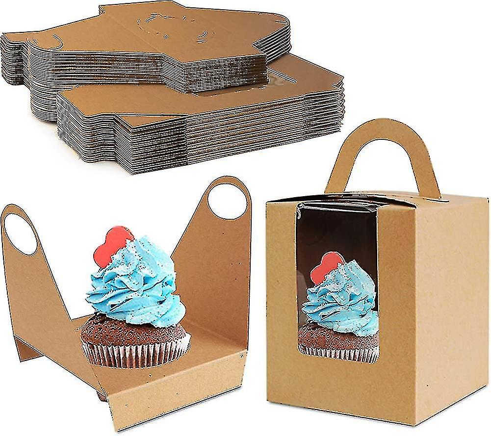 Cupcake Boxes Individual For Heilwiy Packaging, Cookie Boxes With Window And Handle Gift