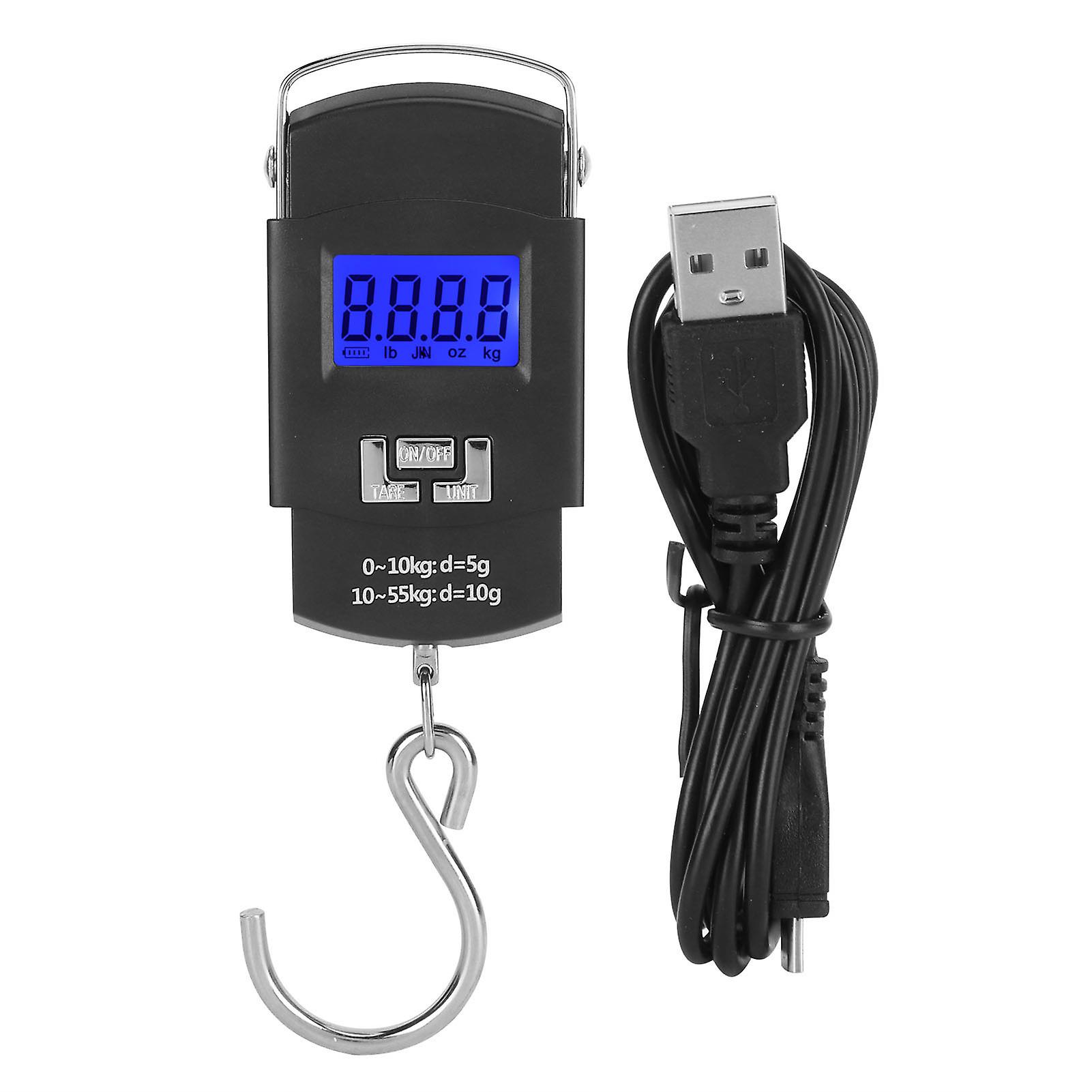 Portable USB Rechargeable Digital Handheld Scale with Built-in Battery 55KG Maximum Capacity Black LCD Display for Fishing Travel Parcel Weighing Dura