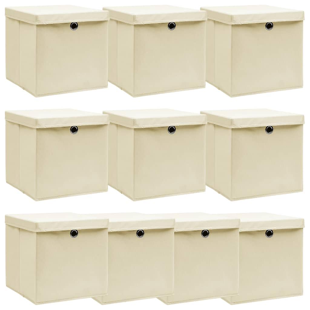 Storage boxes with lids 10 pcs cream 32x32x32 cm fabric
