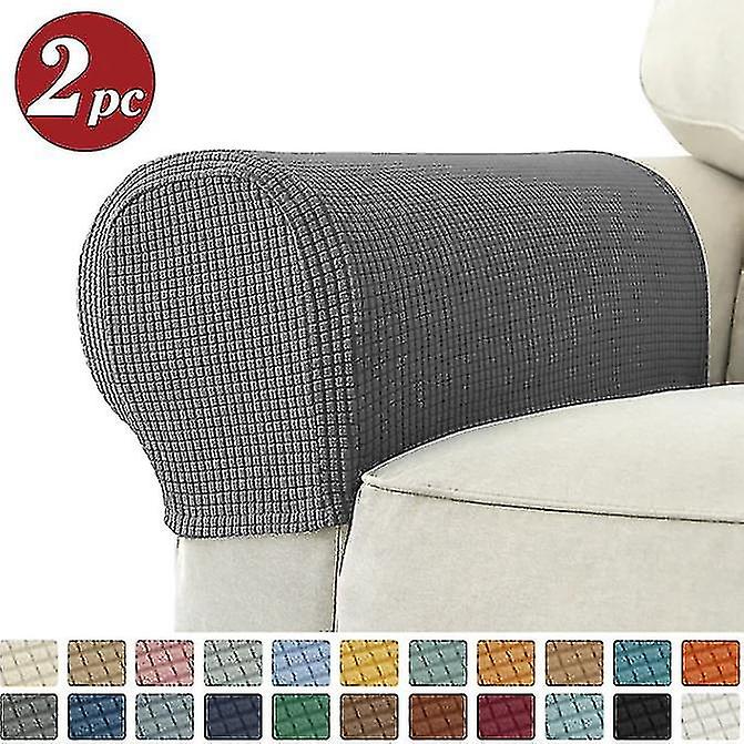 2 Pz Stretch Bracciolo Copre Spandex Jacquard Copribraccia Morbido Ed Elastico Protettore Per Sedie Divano Grigio scuro