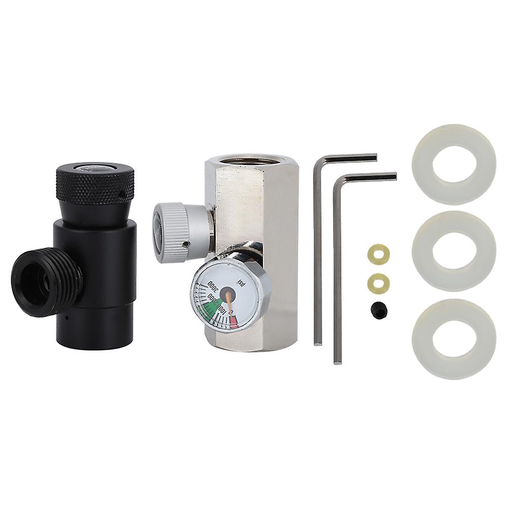 2-Way W21.8-14 CO2 Adapter Connector with 3000psi Gauge Soda Black ASA for SodaStream/Soda Club