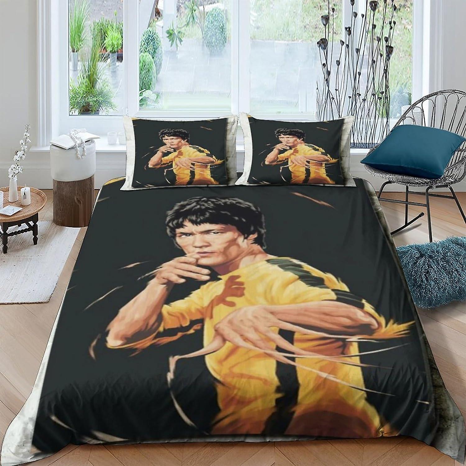 Bruce Lee3D Effekt Täcke Täcke För Barn Och Vuxna Tryckt Microfiber Bruce Lee Kinesisk Kung Fu Påslakan Set med Örngott Täcke Beddi