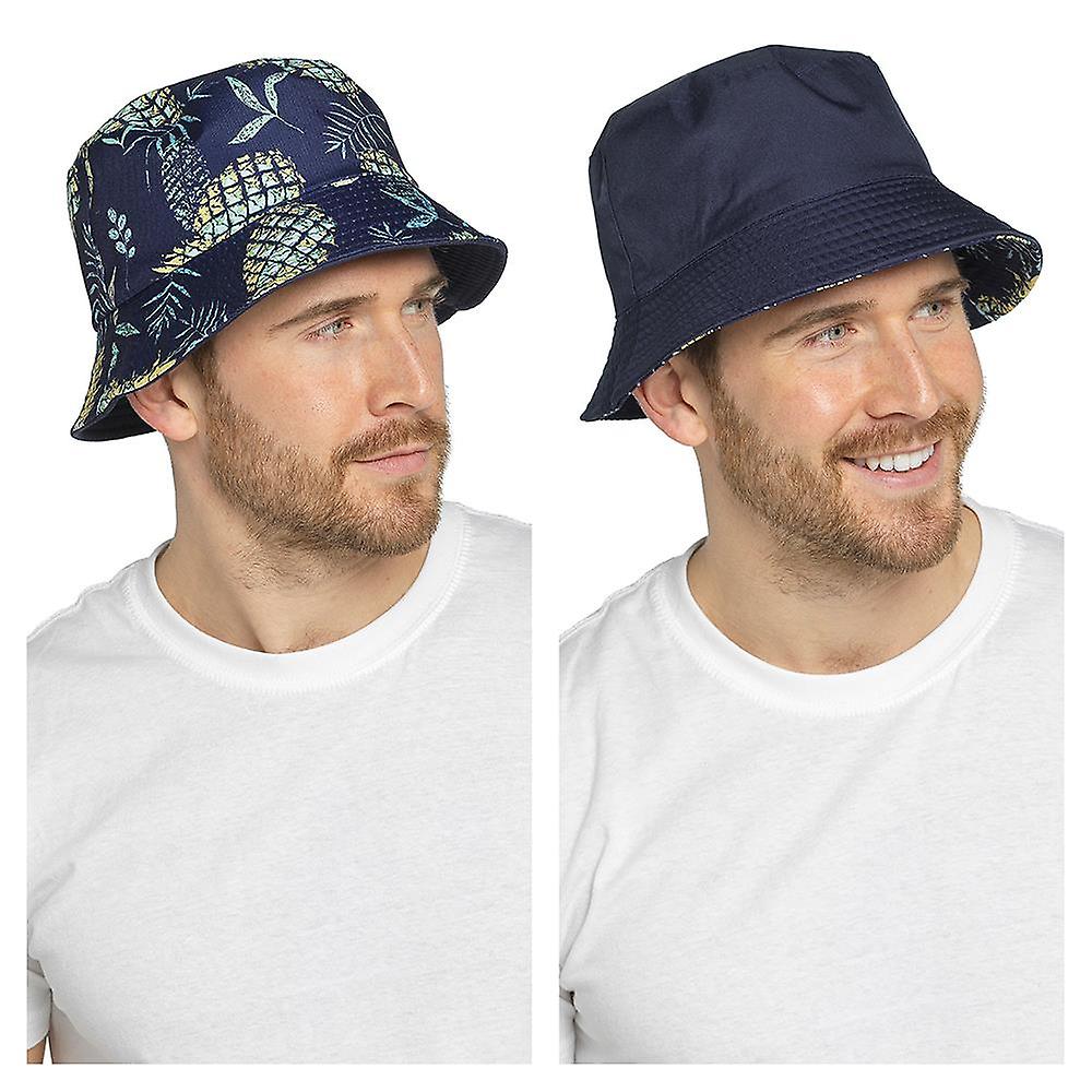 Mens Reversible Bucket Hat Summer Foldable Polyester Sun Protection Hiking Hat