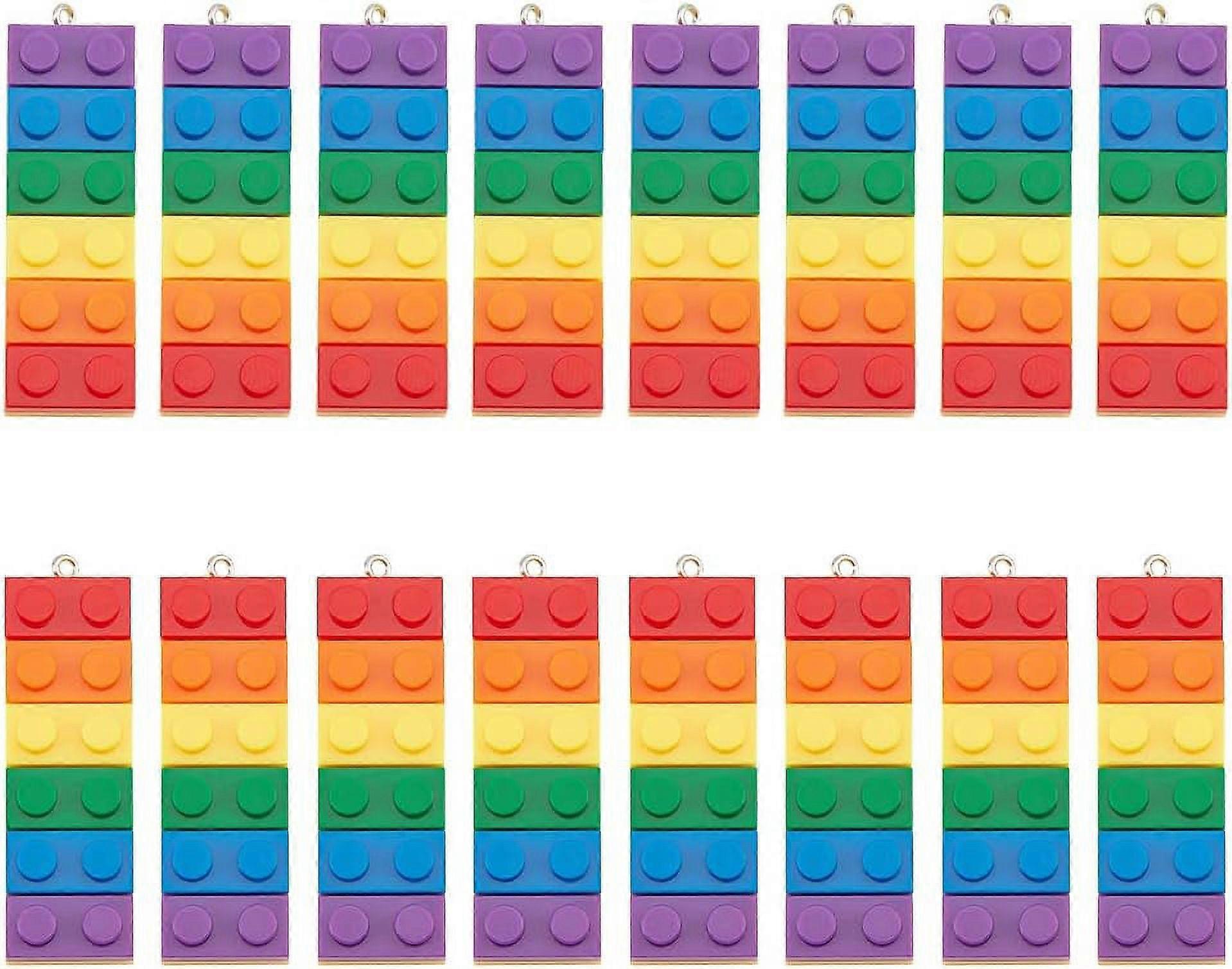 20Pcs Building Block Charms Rainbow Color Opaque Acrylic Pendants Rectangle Building Block Charms with Iron Loop Bisexual Rainbow Pride Charms