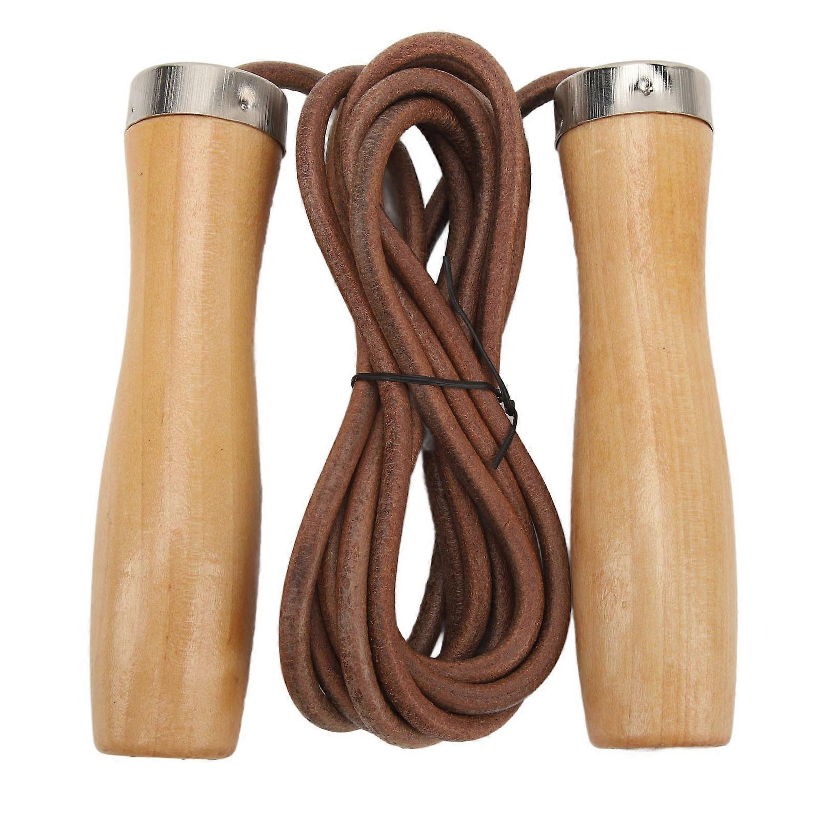 Jump Rope Cowhide Wooden Handle Portable Highly Effective Skipping Rope For Fitness Exercise