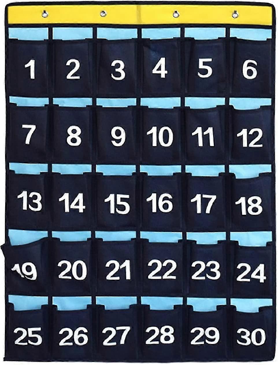 Numbered Pocket Chart Over Door Hanging Classroom Organizer For Cell Phones Calculators Holders Blue