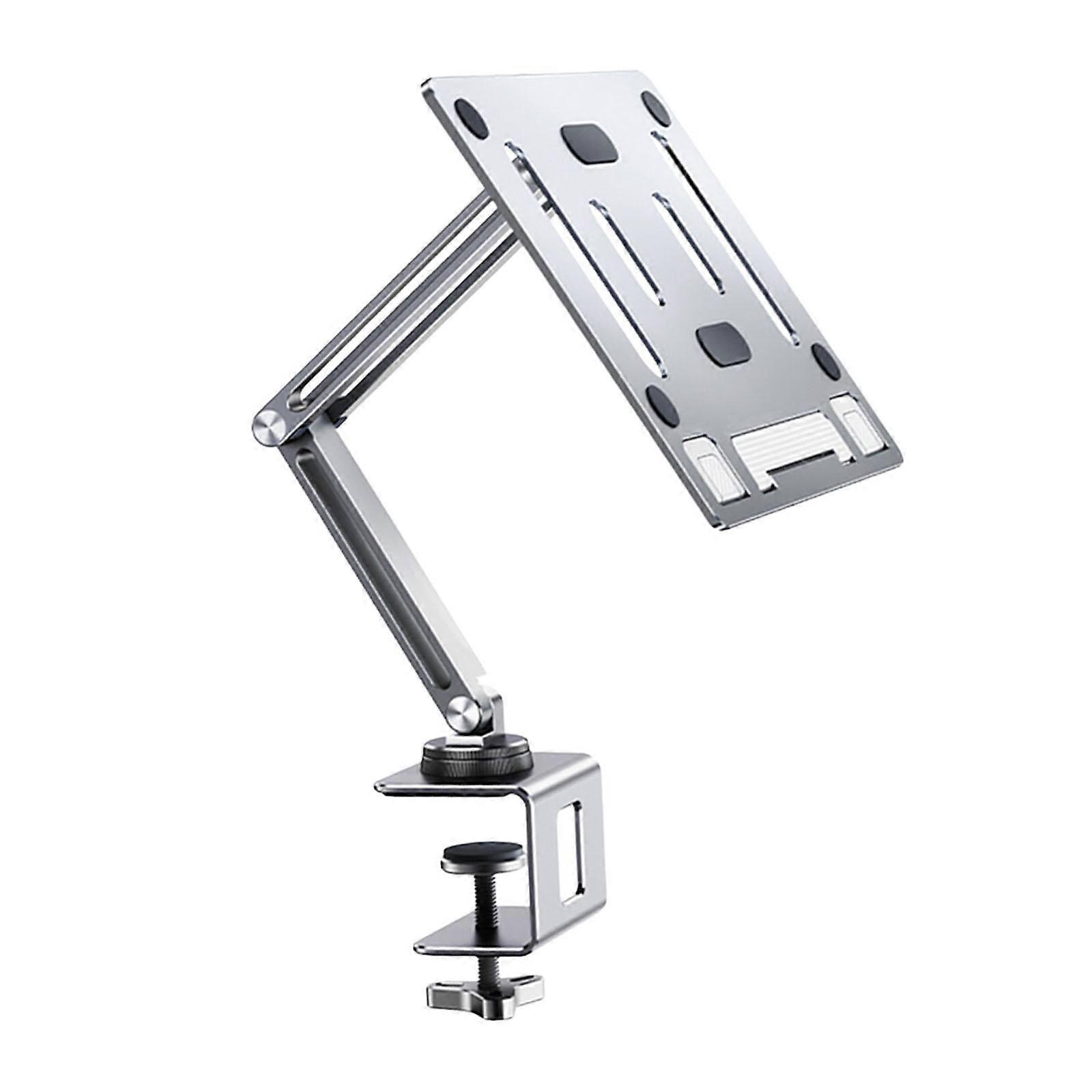 Tablet Stand Desktop Clamp Mount with Screw Locking  Silvery 2 Arms