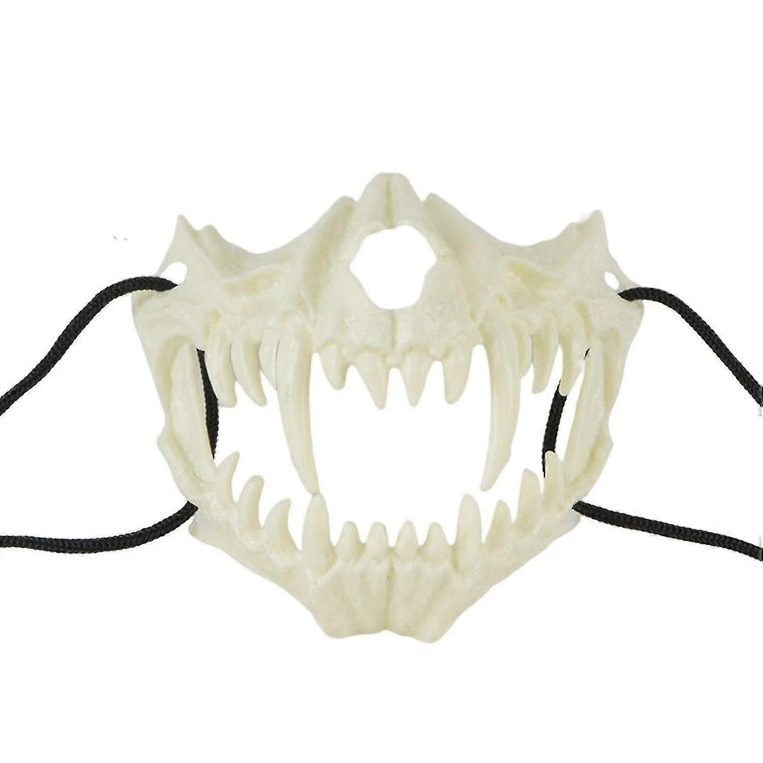 ハーフマスク 牙付き 白動物 骨マスク ハロウィンパーティー コスプレ ホワイトマスク (10個入り)