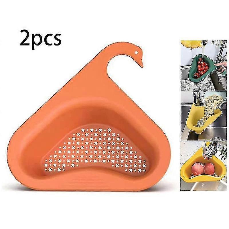 2pcs Thickened Triangle Sink Rack, Swan Shaped Sink Strainer Basket, Shelf Kitchen Drainer Storage For Fruits, Vegetables, Garbage, Leftovers (orange)