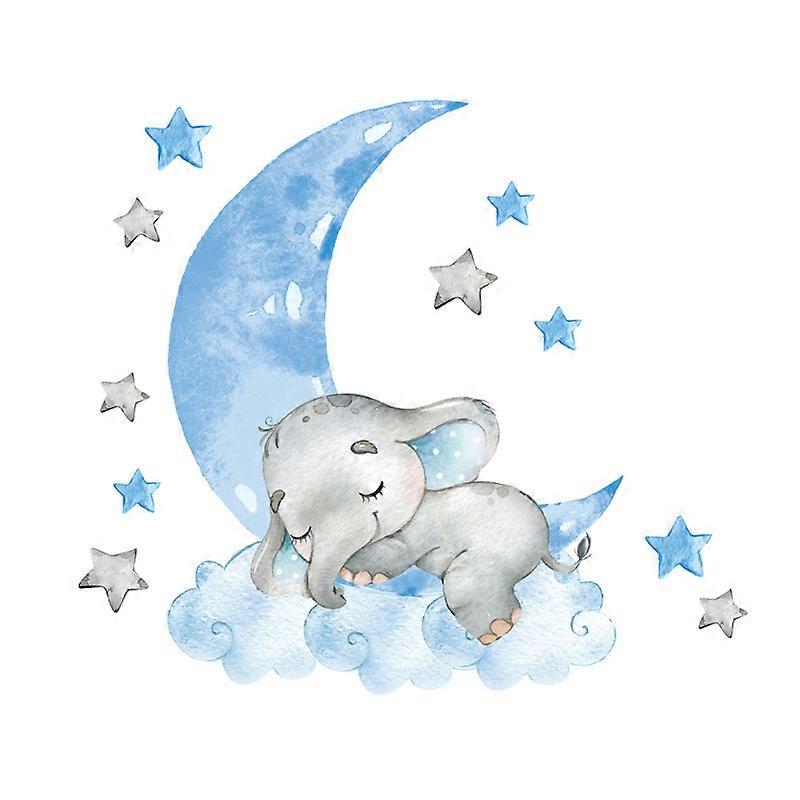 Baby boy Cute Sleeping Elephant Moon Wall Sticker Kids Room