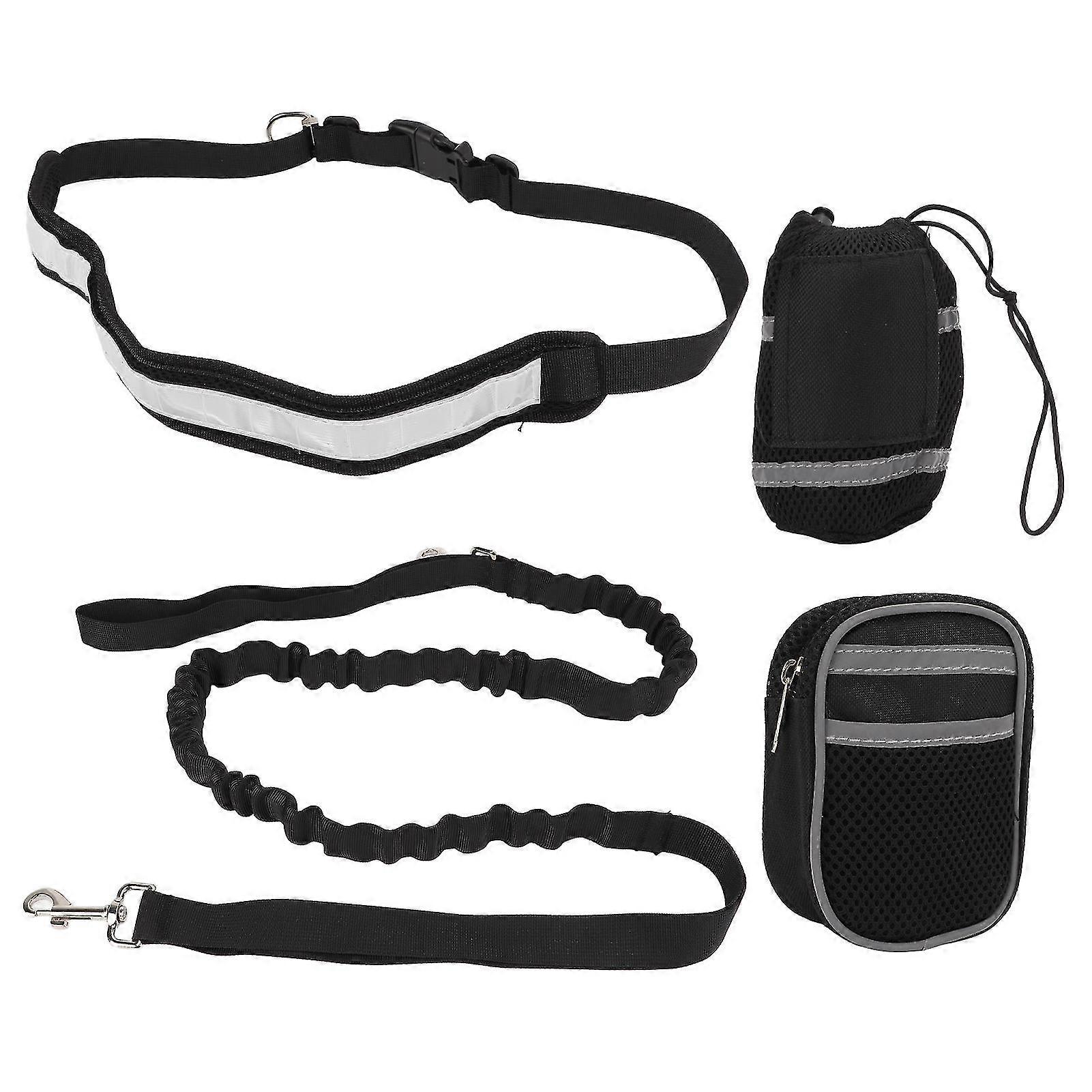 BlackReflectiveAdjustableHands-FreeDogLeashforRunning,Walking,andHikingwithWaistPack