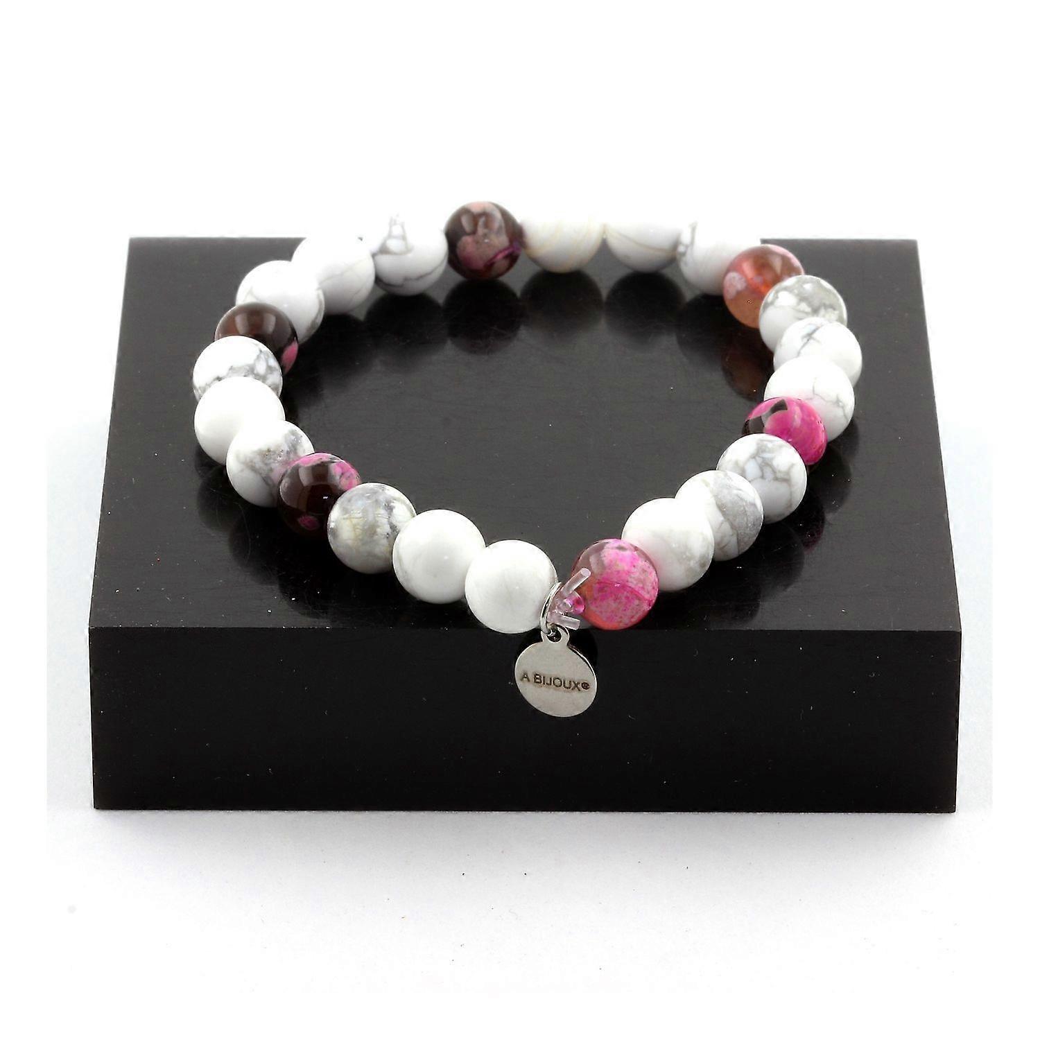 Bracelet Howlite Beads + Brown Pink Agate 8 mm