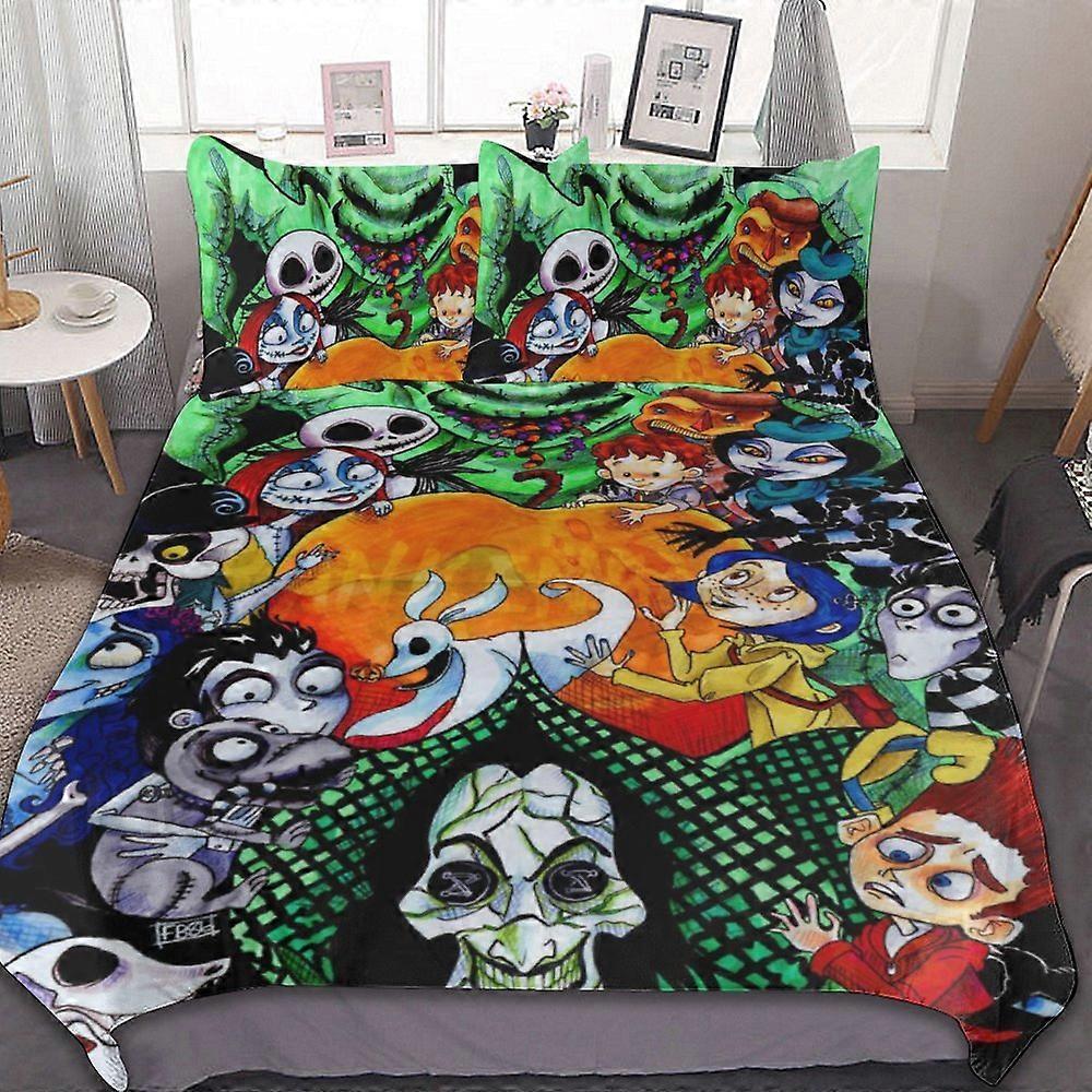 v138 Nightmare Before Christmas Conjunto de Capa de Edredom de 3 Peças Conjunto de Capa de Edredom Macio Quente e Confortável Conjunto de Cama com 1 Capa de Edredom e 2 Fronhas para Ser